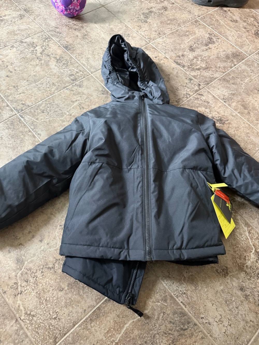 Kids Snow Sport 3 in 1 Black Hooded Winter two Coats in one fleece lined